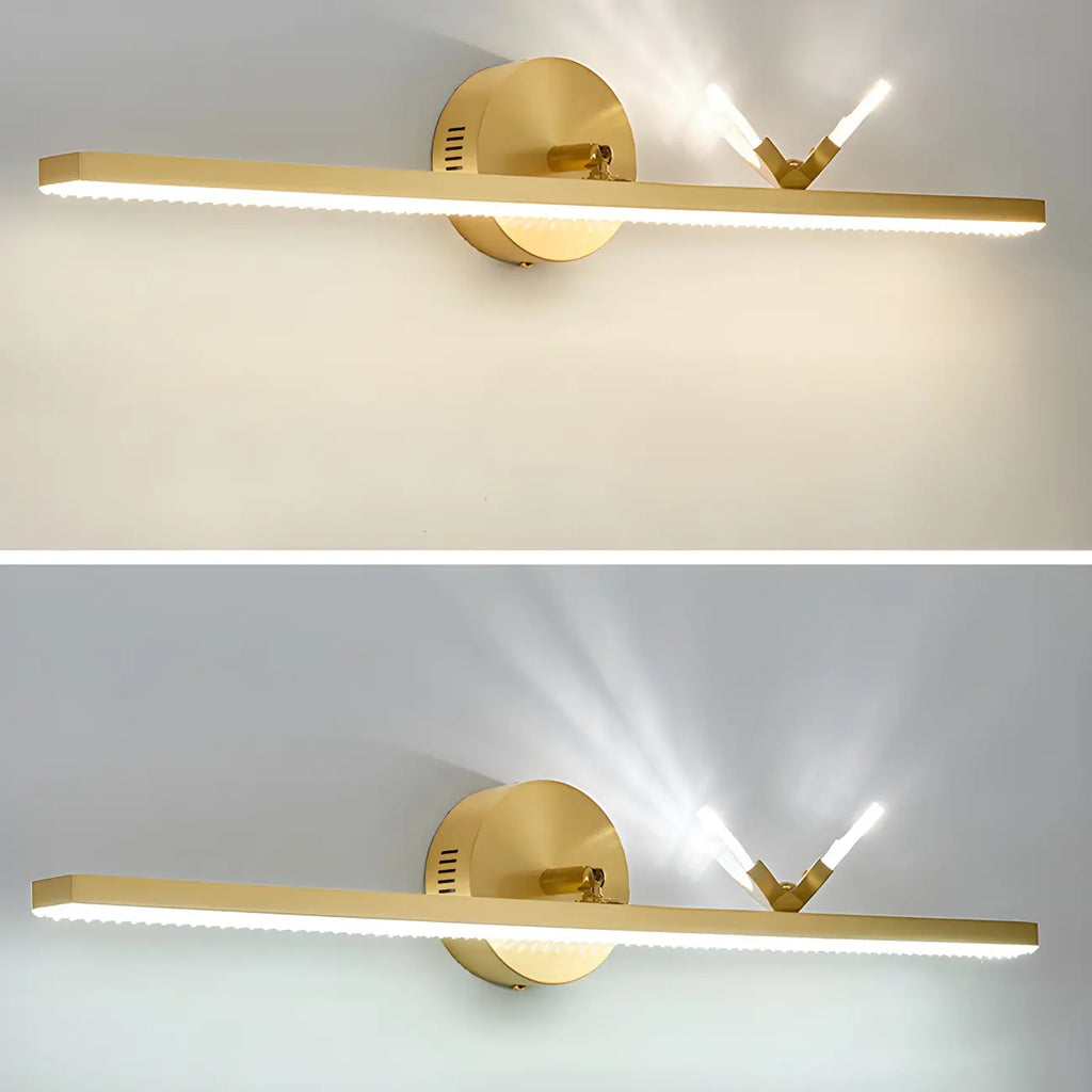 Applique murale LED linéaire élégante avec accent doré pour salle de bain