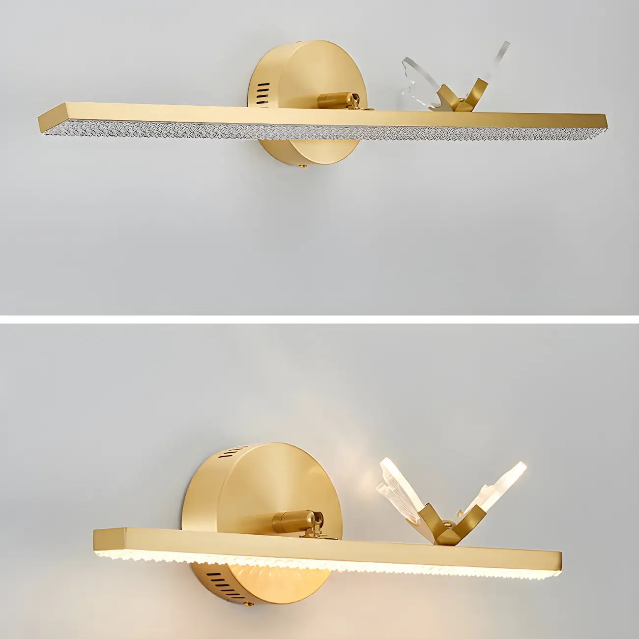 Applique murale LED linéaire élégante avec accent doré pour salle de bain