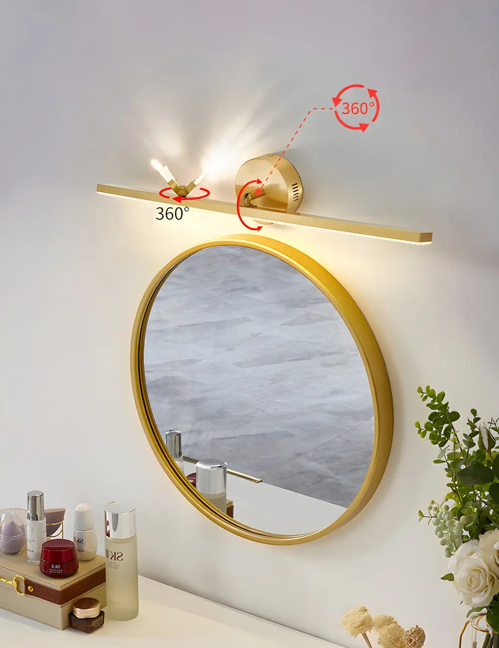 Applique murale LED linéaire élégante avec accent doré pour salle de bain