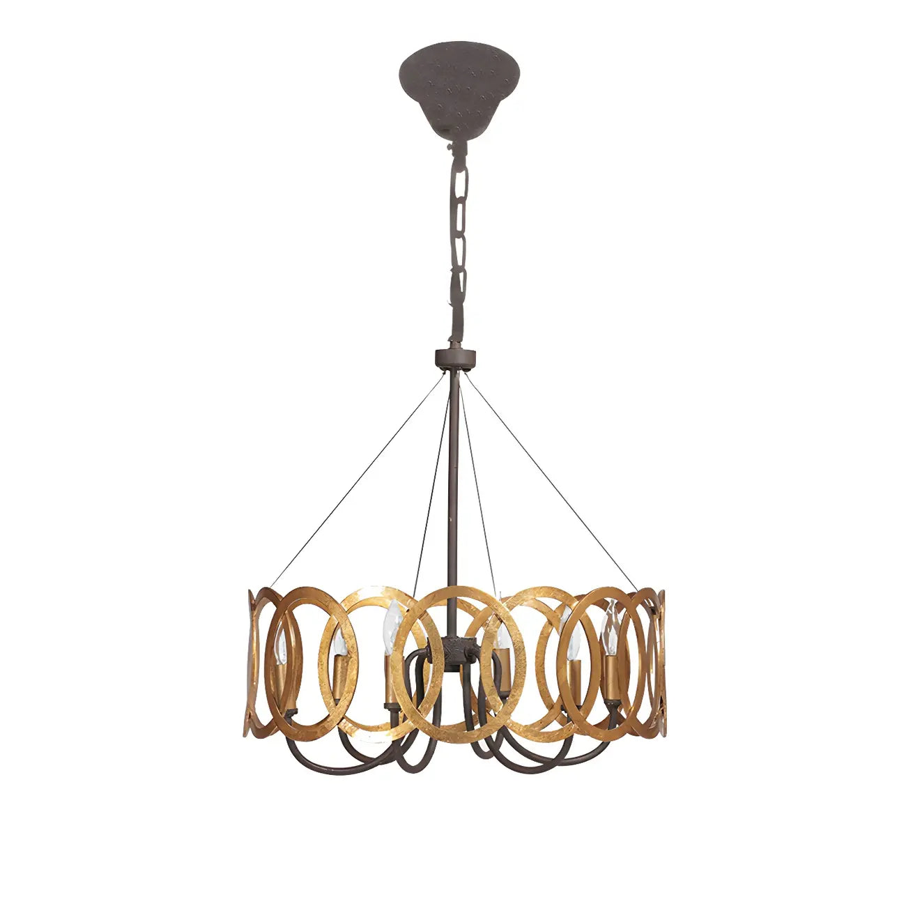 Lustre circulaire en métal doré style rouille industriel