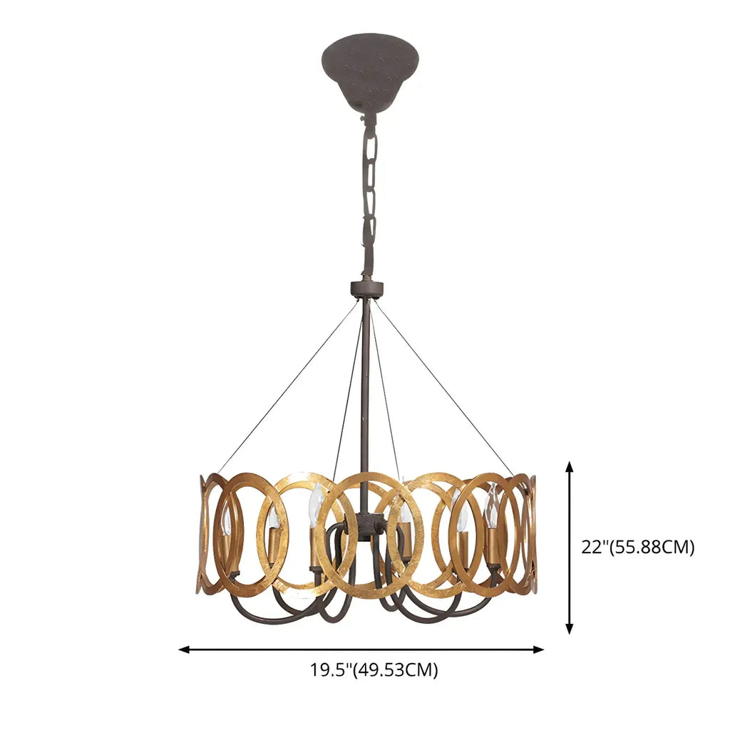 Lustre circulaire en métal doré style rouille industriel
