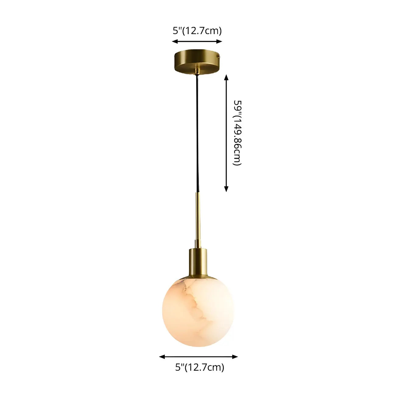 Suspension minimaliste en albâtre blanc, forme globe.