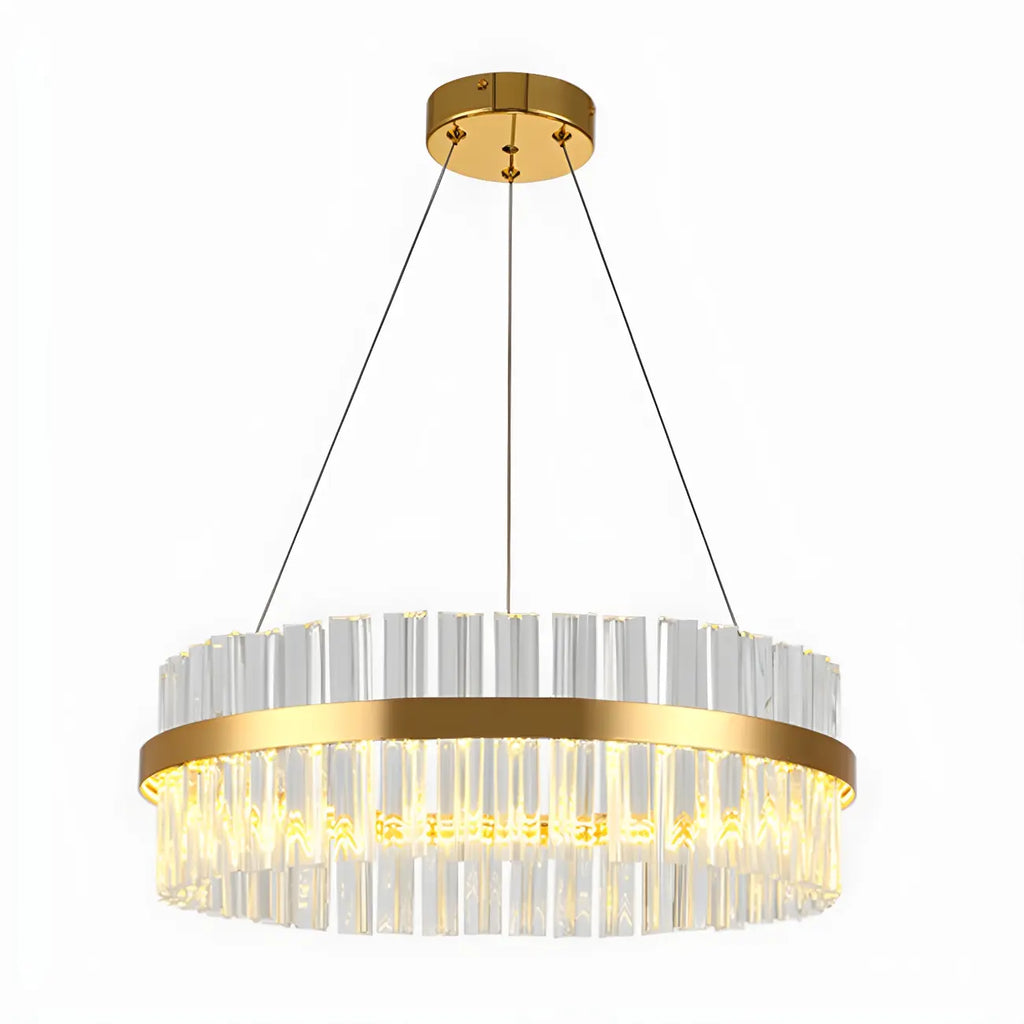 Lustre moderne rond en laiton et cristal pour îlot central