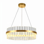 Lustre moderne rond en laiton et cristal pour îlot central