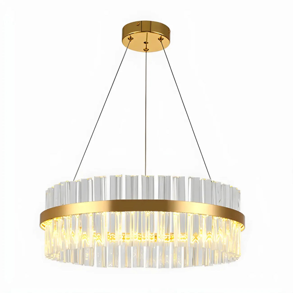 Lustre moderne rond en laiton et cristal pour îlot central