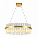 Lustre moderne rond en laiton et cristal pour îlot central