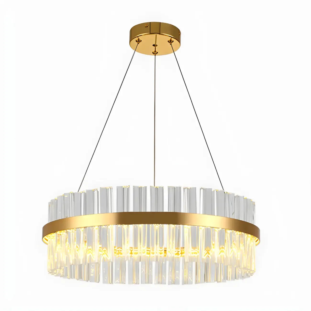 Lustre moderne rond en laiton et cristal pour îlot central
