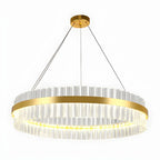Lustre moderne rond en laiton et cristal pour îlot central