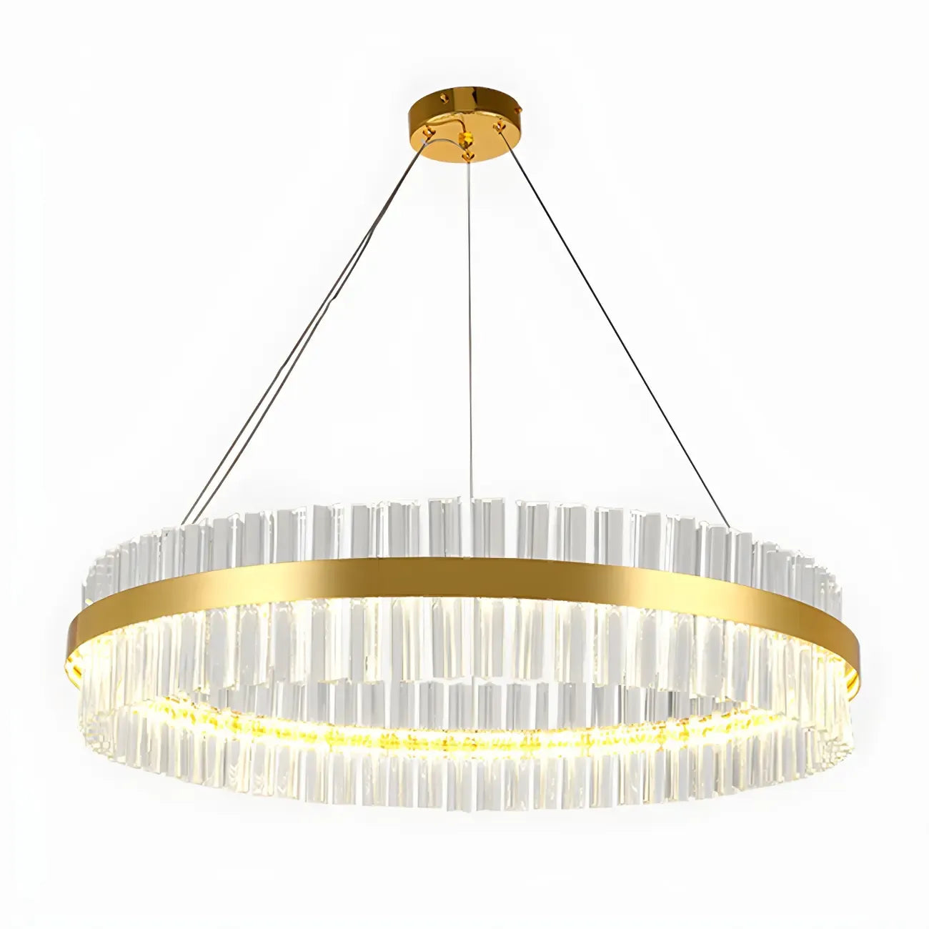 Lustre moderne rond en laiton et cristal pour îlot central