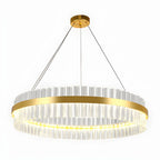 Lustre moderne rond en laiton et cristal pour îlot central