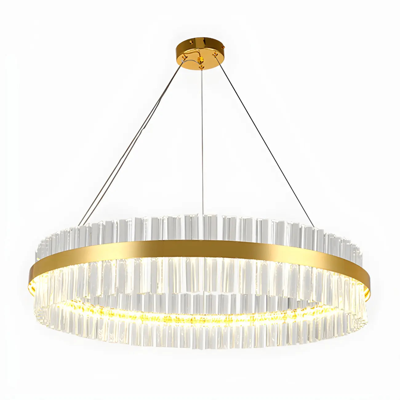 Lustre moderne rond en laiton et cristal pour îlot central