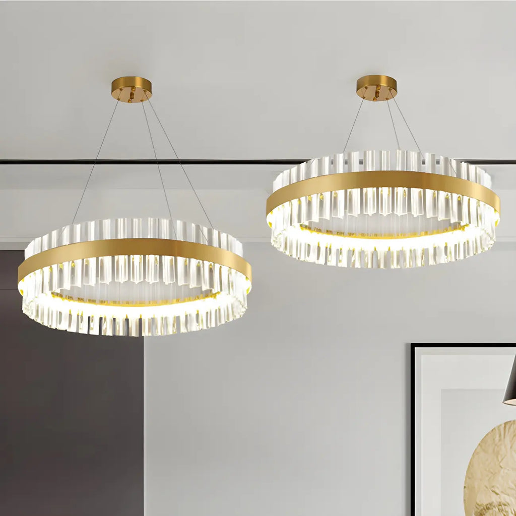 Lustre moderne rond en laiton et cristal pour îlot central