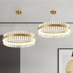 Lustre moderne rond en laiton et cristal pour îlot central