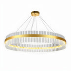 Lustre moderne rond en laiton et cristal pour îlot central