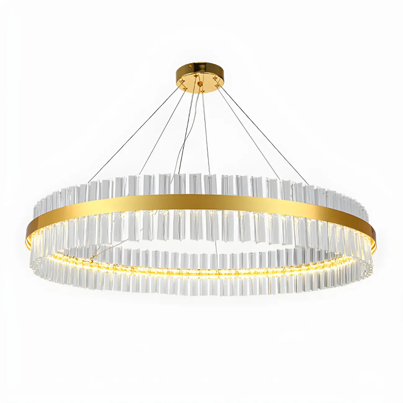 Lustre moderne rond en laiton et cristal pour îlot central