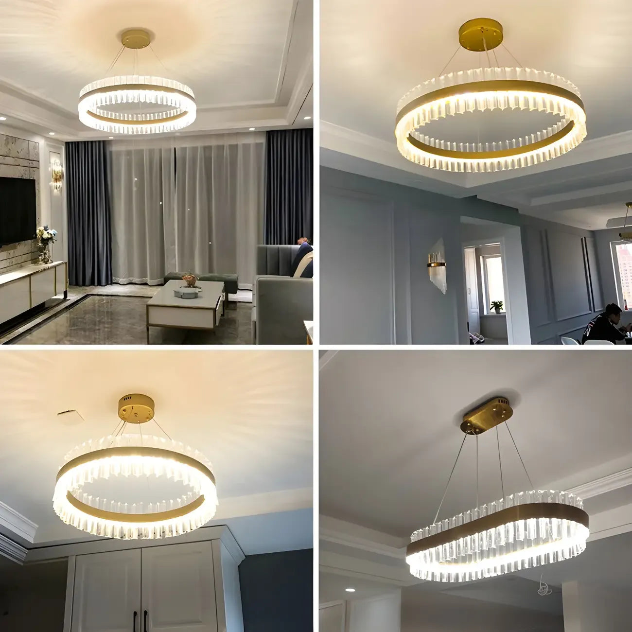 Lustre moderne rond en laiton et cristal pour îlot central