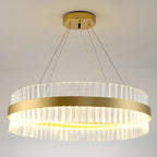 Lustre moderne rond en laiton et cristal pour îlot central