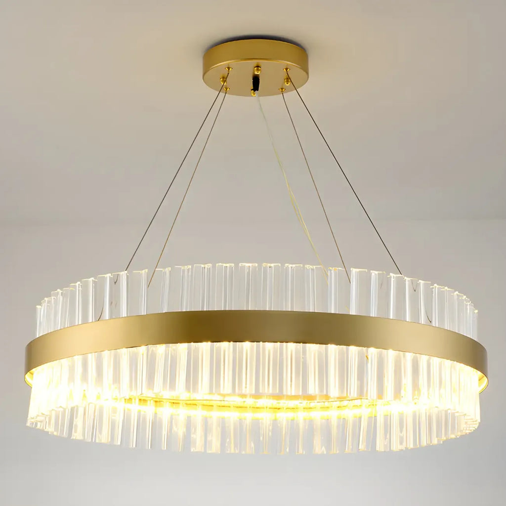 Lustre moderne rond en laiton et cristal pour îlot central