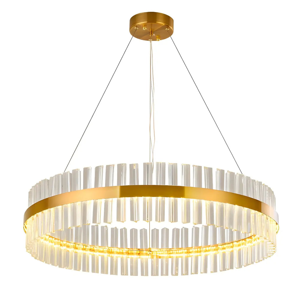 Lustre moderne rond en laiton et cristal pour îlot central