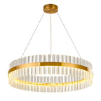 Lustre moderne rond en laiton et cristal pour îlot central