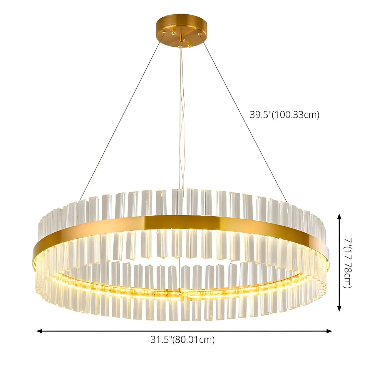 Lustre moderne rond en laiton et cristal pour îlot central