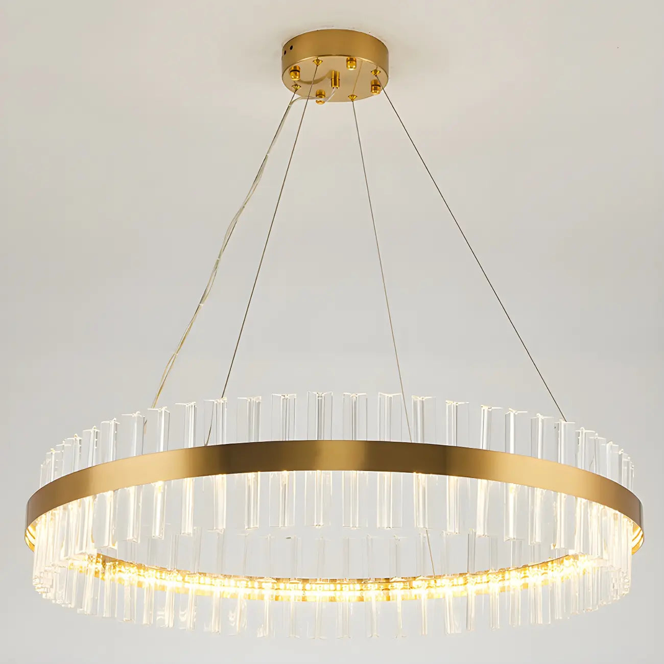 Lustre moderne rond en laiton et cristal pour îlot central