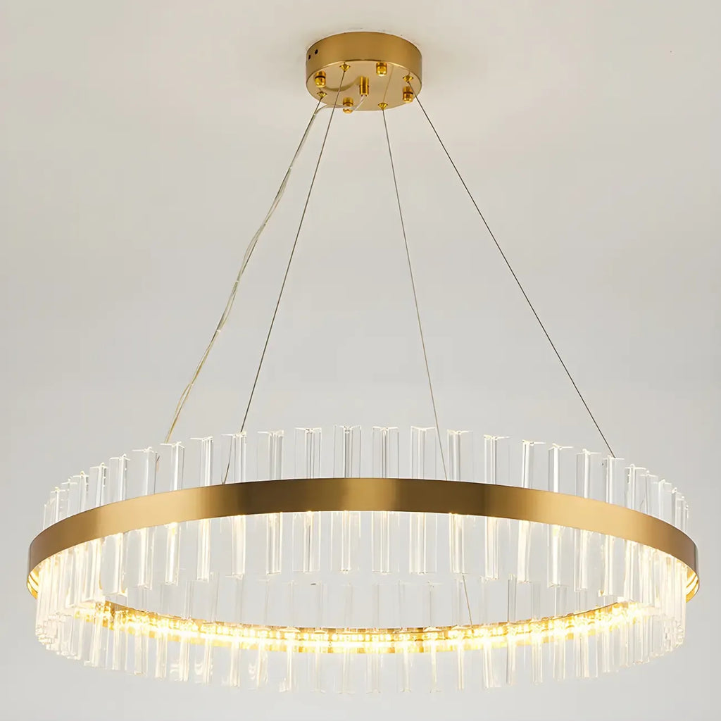 Lustre moderne rond en laiton et cristal pour îlot central