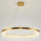 Lustre moderne rond en laiton et cristal pour îlot central
