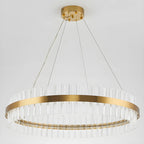 Lustre moderne rond en laiton et cristal pour îlot central