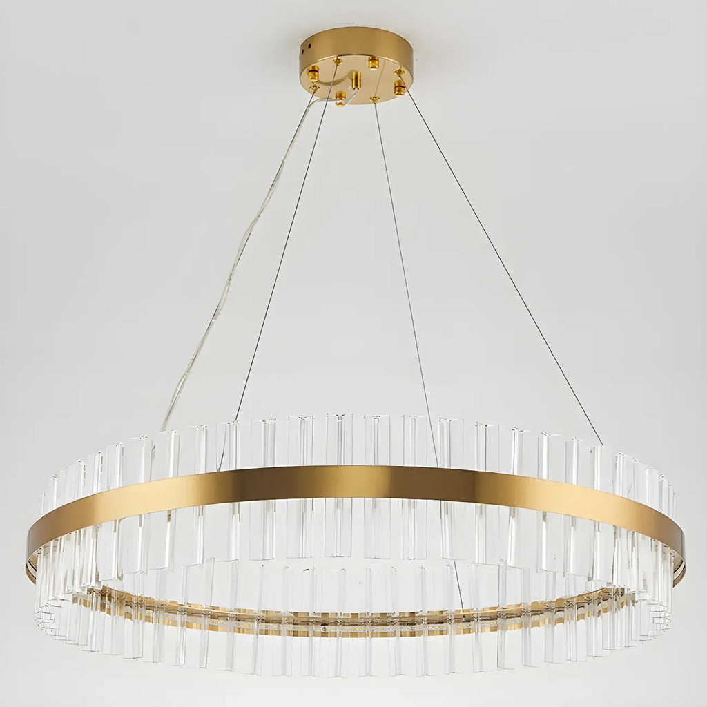 Lustre moderne rond en laiton et cristal pour îlot central