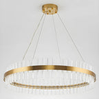 Lustre moderne rond en laiton et cristal pour îlot central