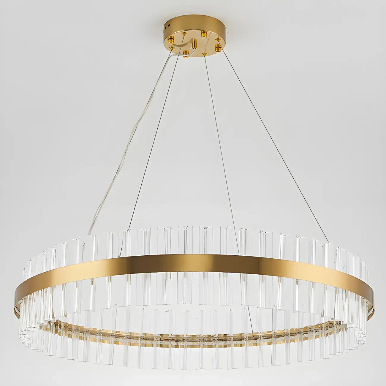Lustre moderne rond en laiton et cristal pour îlot central