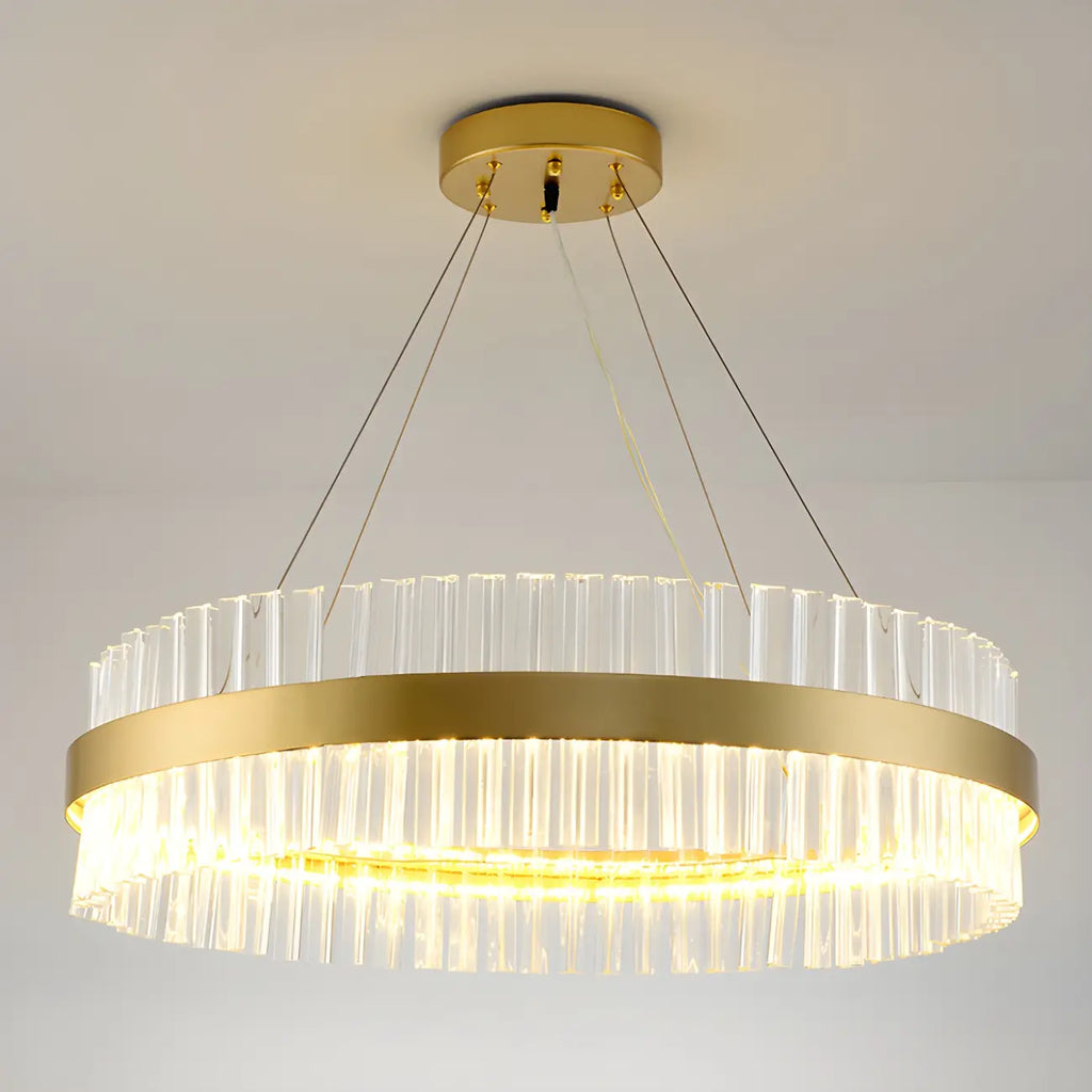 Lustre moderne rond en laiton et cristal pour îlot central