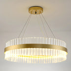 Lustre moderne rond en laiton et cristal pour îlot central