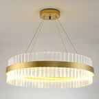 Lustre moderne rond en laiton et cristal pour îlot central