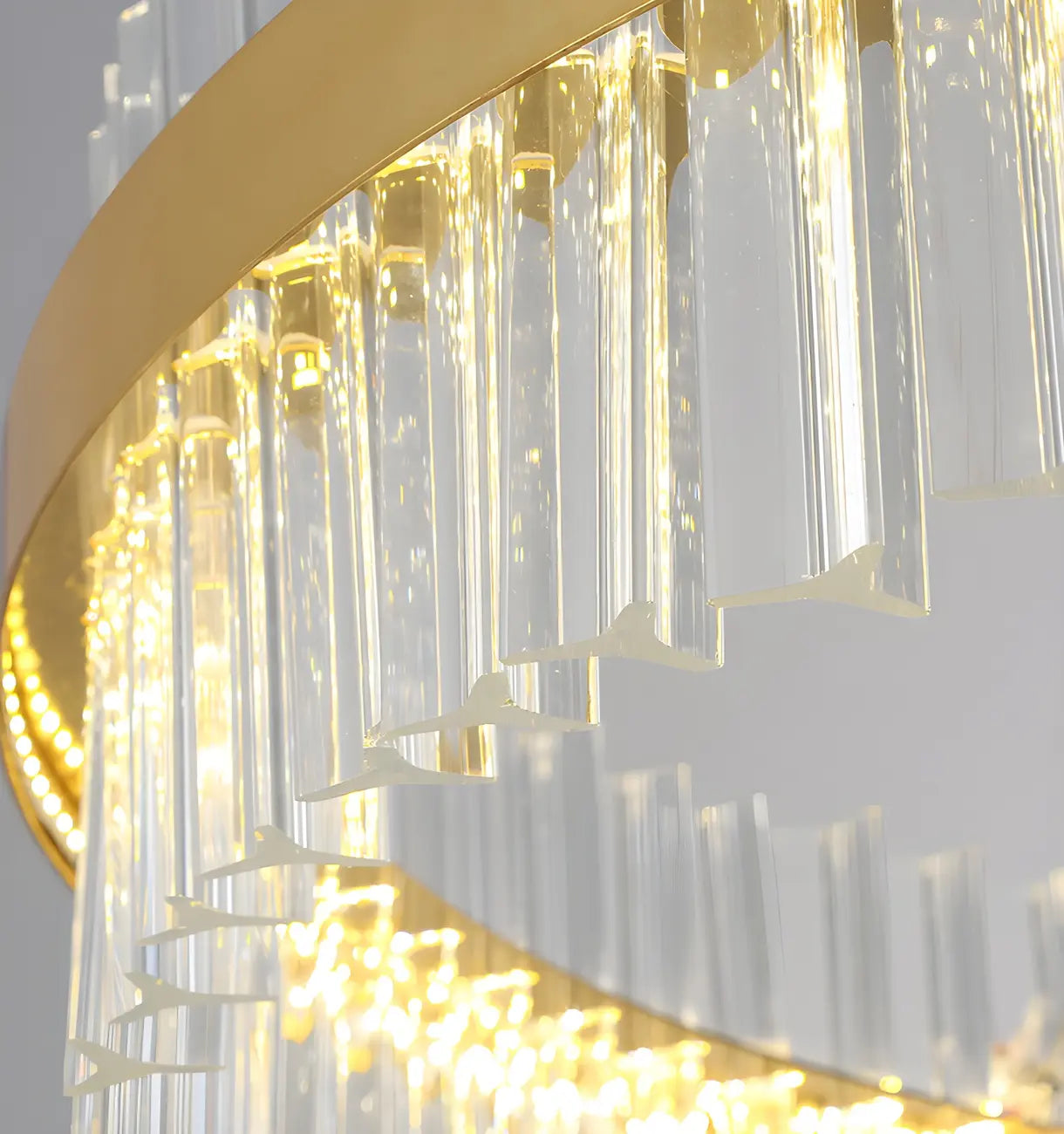 Lustre moderne rond en laiton et cristal pour îlot central