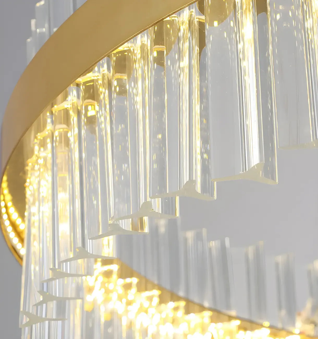 Lustre moderne rond en laiton et cristal pour îlot central