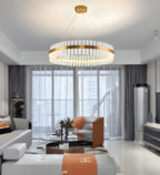 Lustre moderne rond en laiton et cristal pour îlot central