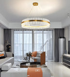 Lustre moderne rond en laiton et cristal pour îlot central