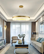 Lustre moderne rond en laiton et cristal pour îlot central