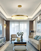 Lustre moderne rond en laiton et cristal pour îlot central