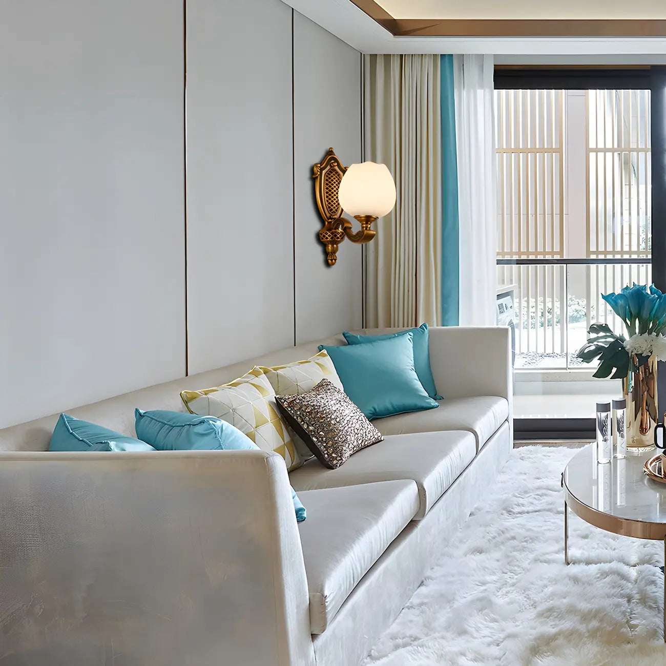 Applique murale coloniale en laiton de 13 pouces avec éclairage LED pour chambre à coucher