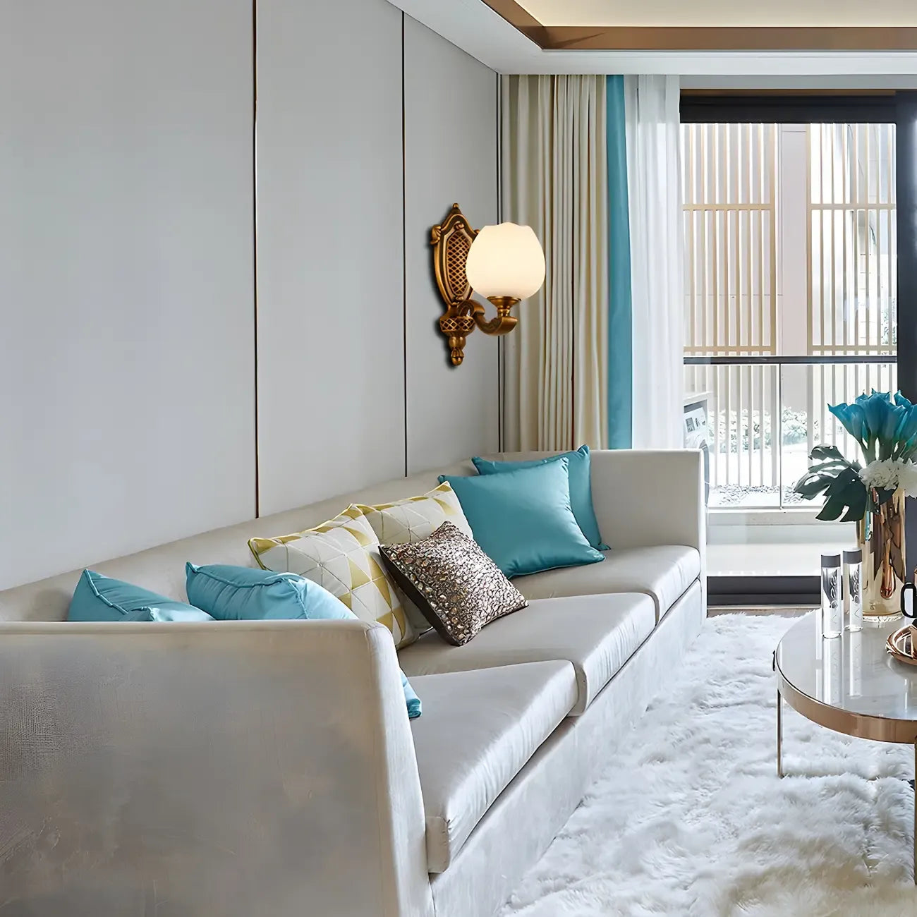 Applique murale coloniale en laiton de 13 pouces avec éclairage LED pour chambre à coucher