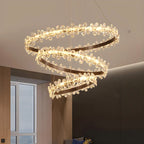 Lustre moderne doré à LED dimmable avec anneau en cristal et fleurs