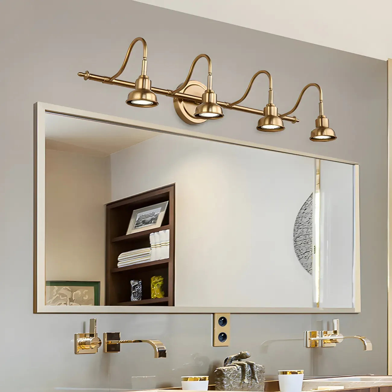 Applique murale minimaliste en laiton avec éclairage LED tamisé pour salle de bain