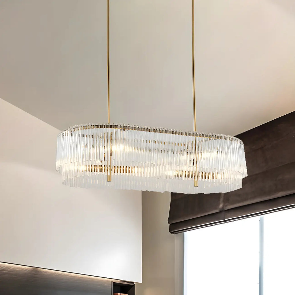 Suspension ovale moderne en laiton et cristal pour îlot de cuisine