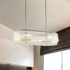 Suspension ovale moderne en laiton et cristal pour îlot de cuisine