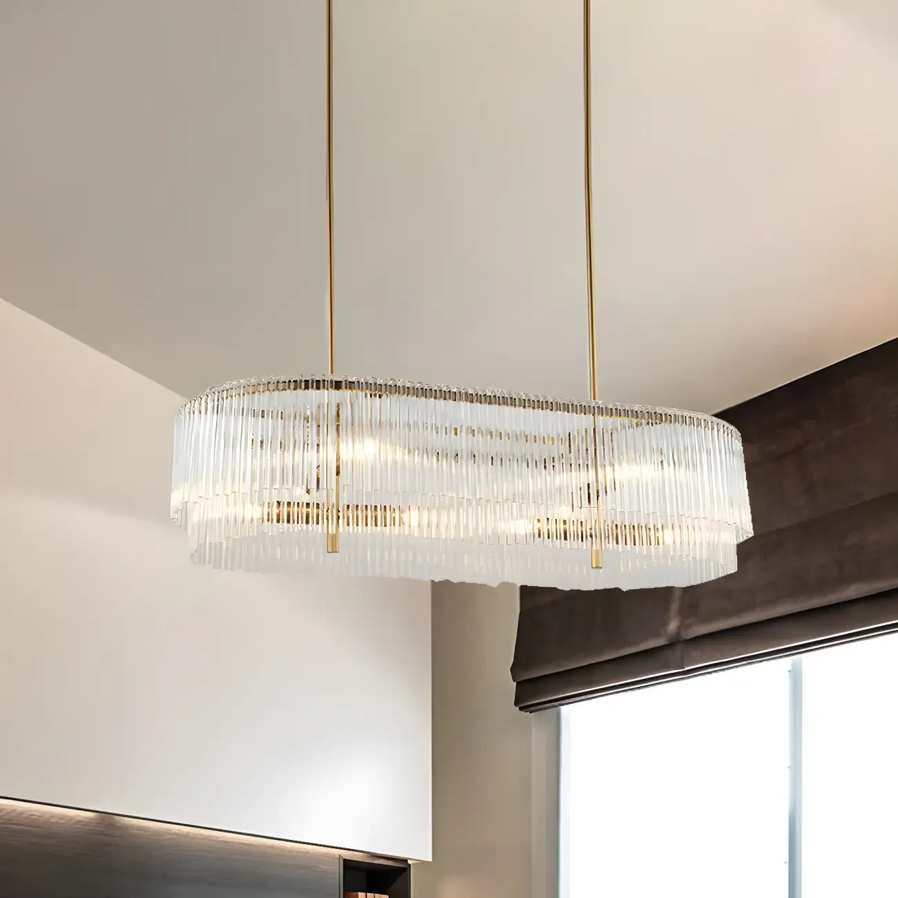 Suspension ovale moderne en laiton et cristal pour îlot de cuisine