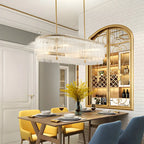 Suspension ovale moderne en laiton et cristal pour îlot de cuisine