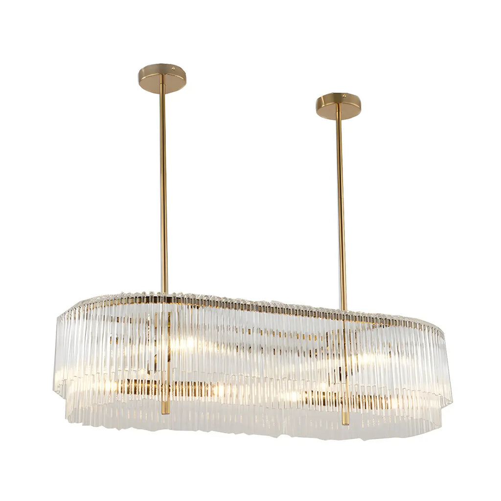 Suspension ovale moderne en laiton et cristal pour îlot de cuisine